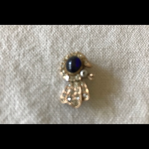 - Vintage 14k Gold Diamonds and Blue Sapphire Ribbon Shaped Tie Pin Reduce… - Picture 2 of 7